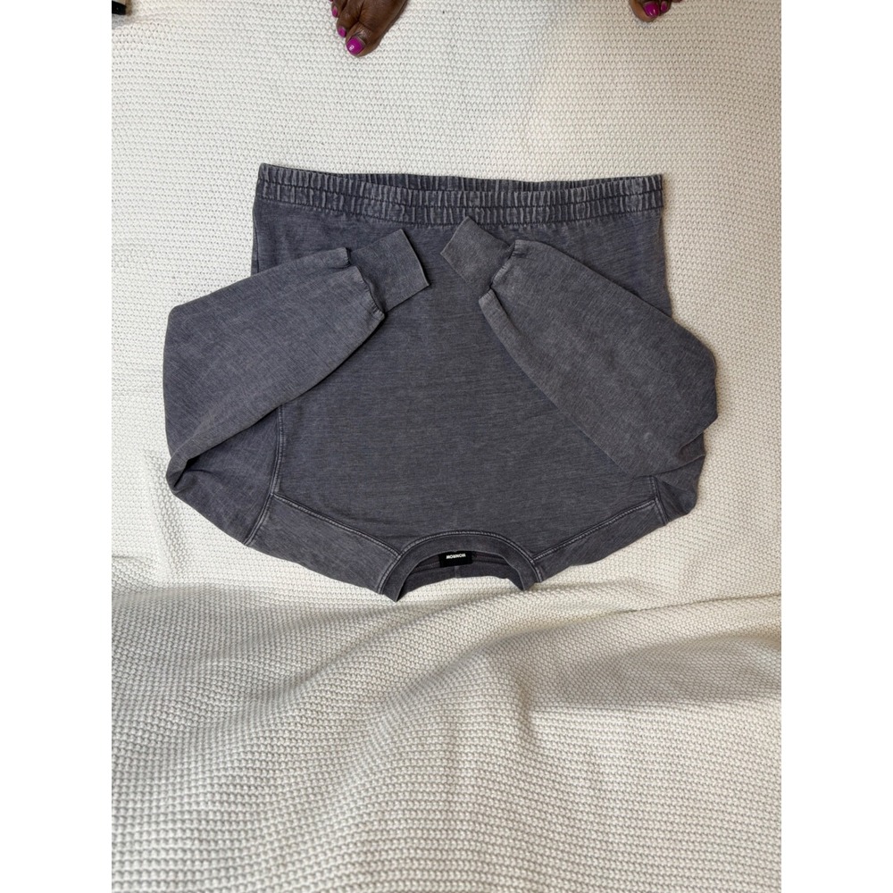 Monrow Womens XS Gray Mineral Wash Cropped Elastic Waist Sweatshirt Made in USA